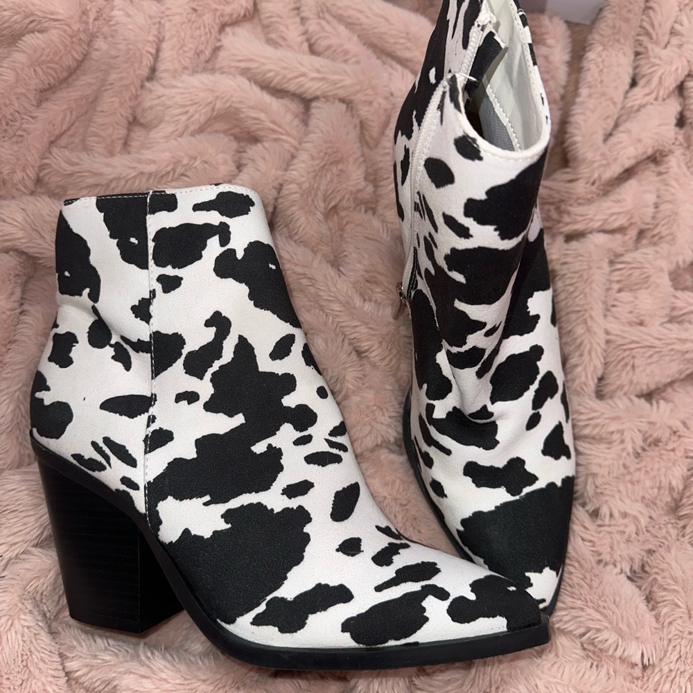 SOLD Cow Print Ankle Boots